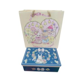 Hộp Thiếc Chữ Nhật Thỏ Xanh Nhỏ Kèm Túi Xách