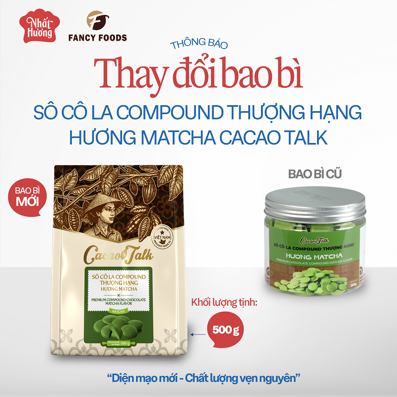 thong bao doi bao bi scl nut matcha 500g 1 1 Sô Cô La Compound Thượng Hạng Hương Matcha Cacao Talk (500 g)